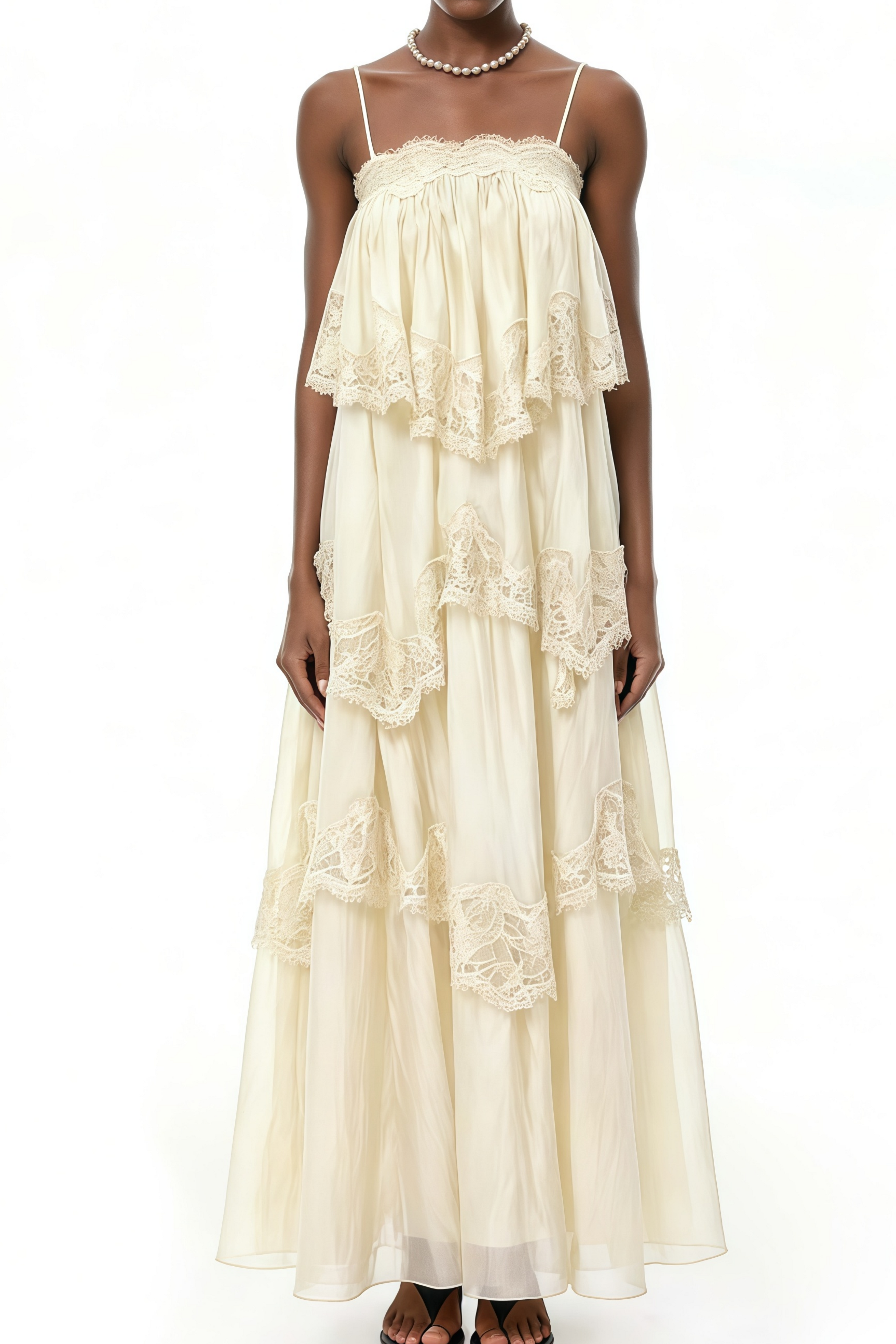 Octavia Neutral Lace Panel Layered Maxi Dress Relvoux Womenswear Octavia Neutral Lace Panel Layered Maxi Dress Relvoux Womenswear